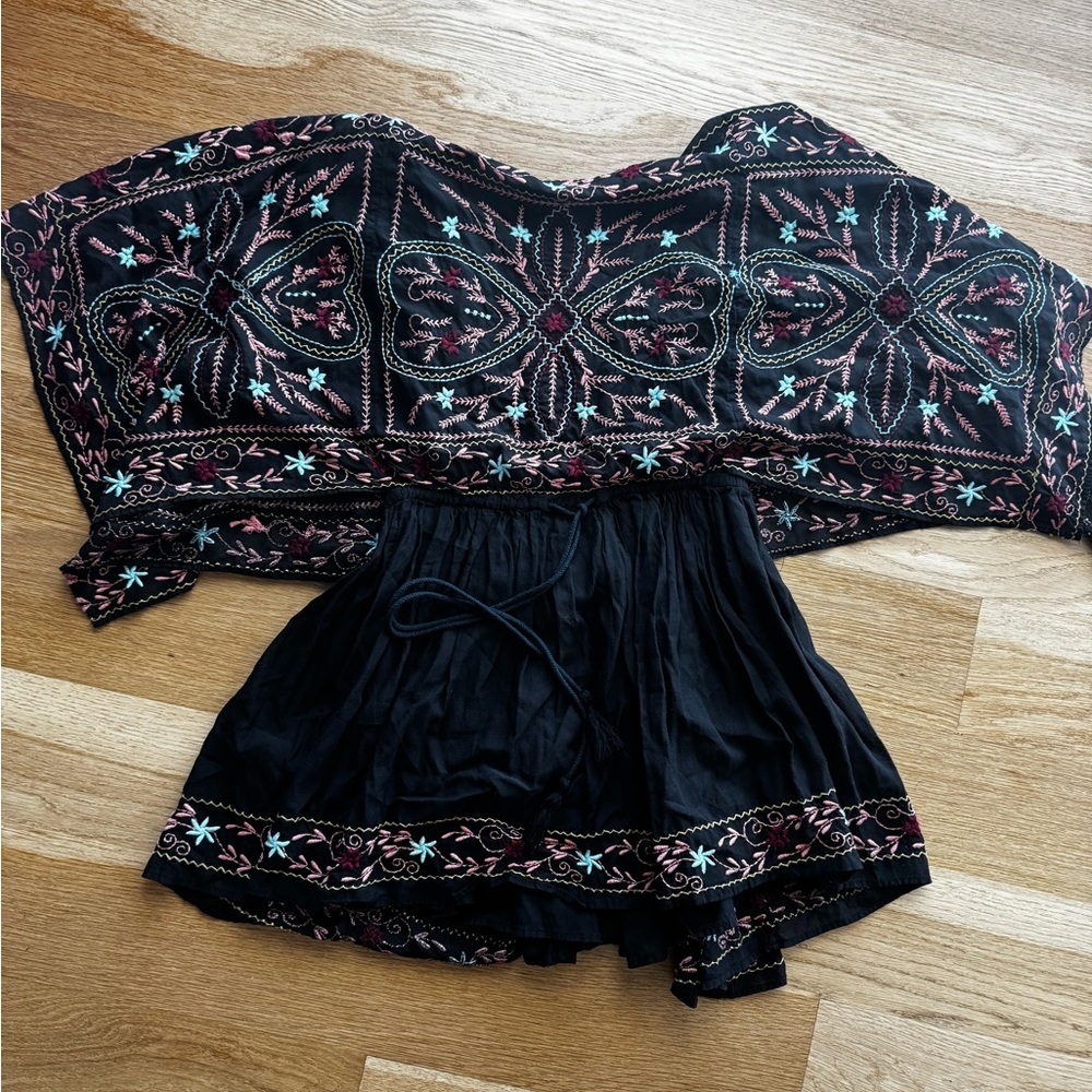 Free People Black Embroidered mini dress XS